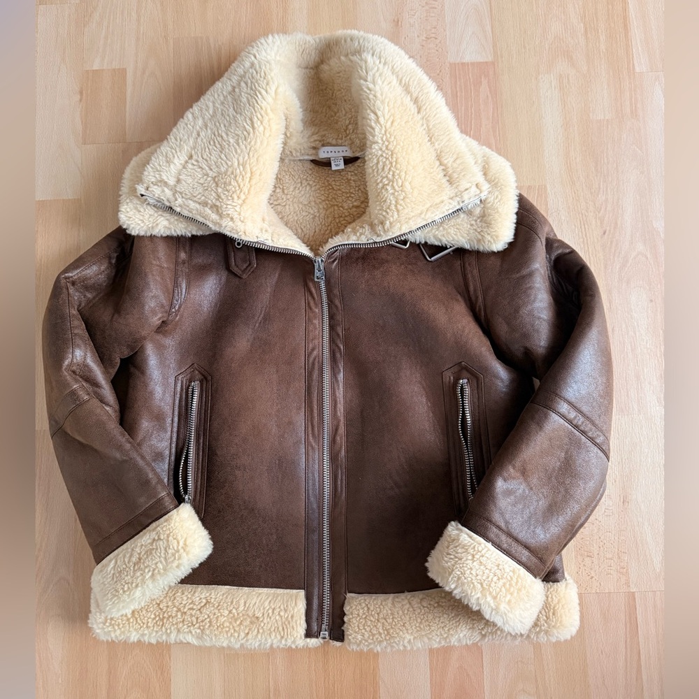 Topshop Aviator Cream Faux Shearling Jacket